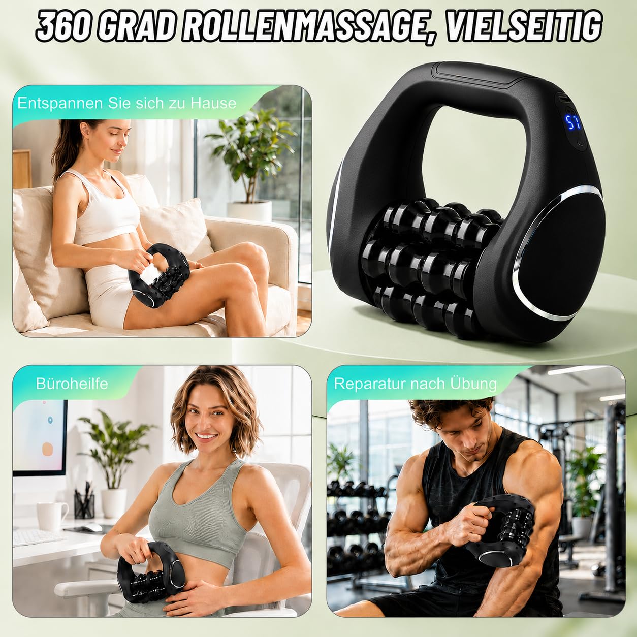 Massageroller Elektrisch Handmassagegerät,mit 9 Geschwindigkeitsstufen, 1200mAh Akku Massagegerät für Tiefengewebsmassage, Tragbarer Rollmassagegerät für Muskeln & Ganzkörperentspannung