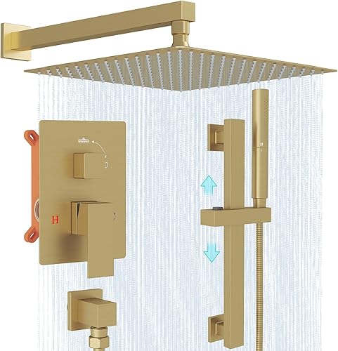 Miniatura 35 de Hoimpro Juego de sistema de ducha con mezclador de lluvia de 12 pulgadas y cabezal de ducha de mano montado en la pared, combo de grifo de ducha