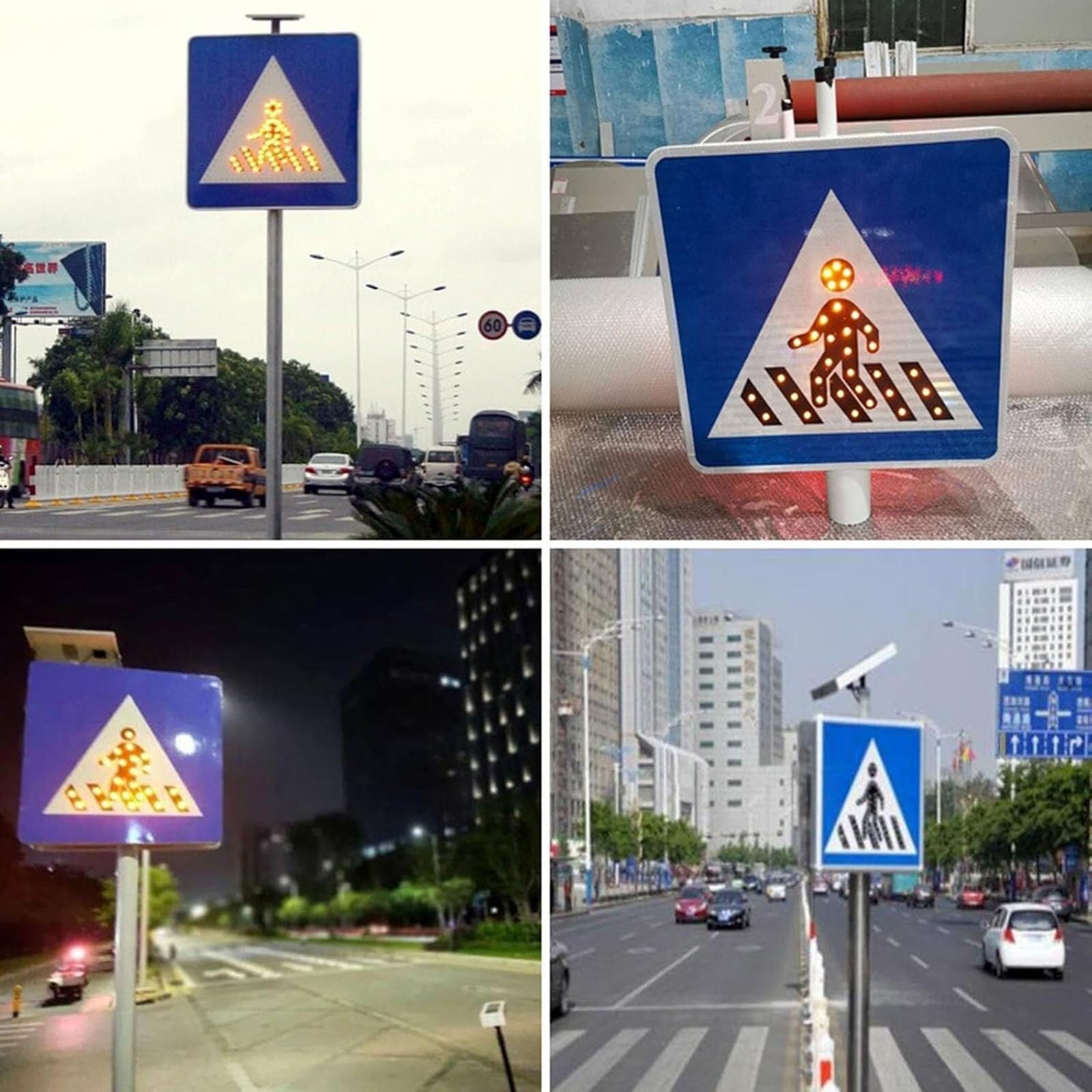 Señal de control de tráfico impermeable con energía solar, luz de cruce de peatones, visibilidad nocturna inteligente, 60 cm para carreteras y seguridad vial