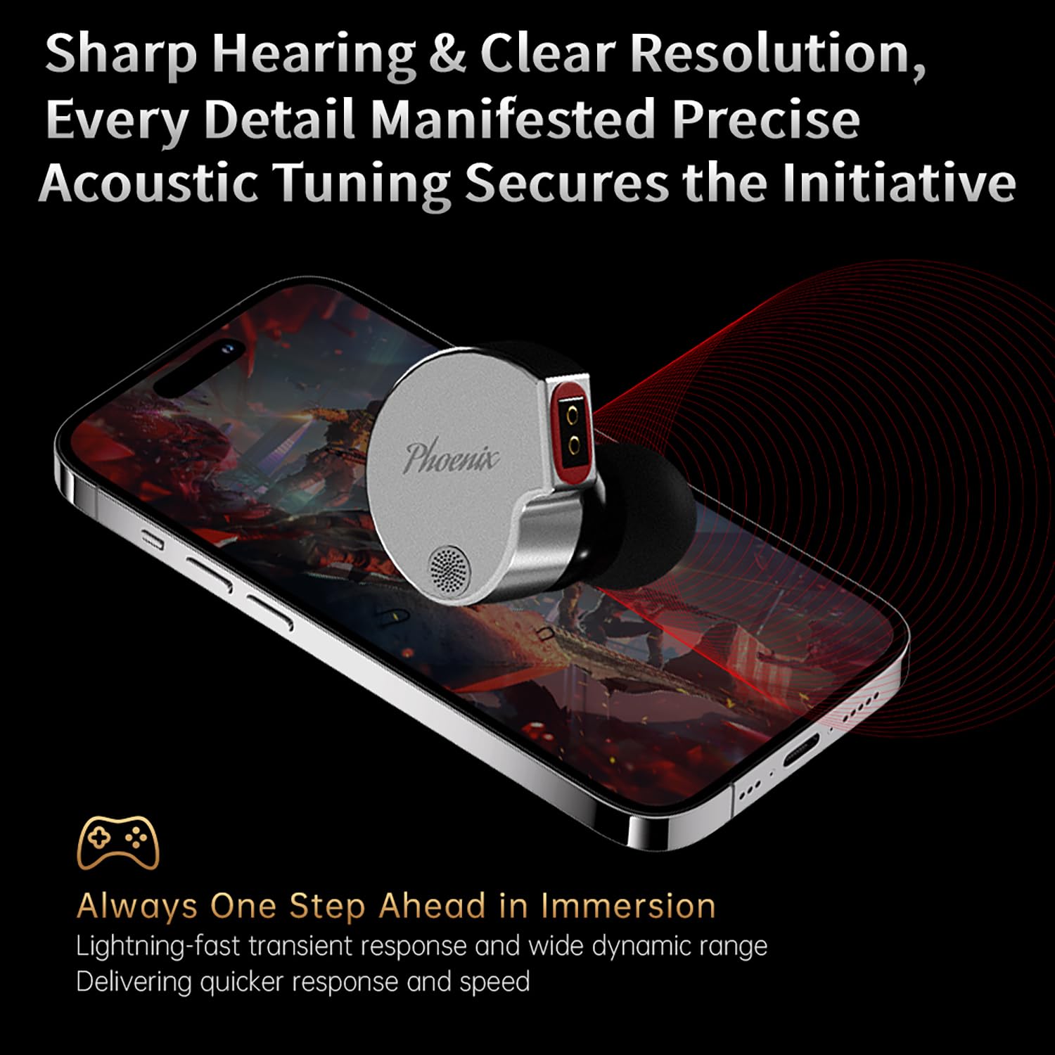 CCA Phoenix Écouteurs intra-auriculaires pour moniteur, pilote dynamique à double aimant IEM avec son HiFi clair et basses profondes, écouteurs de jeu professionnels entièrement en métal pour