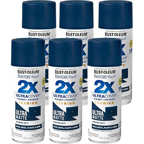 Rust-Oleum 331183-6PK Painter's Touch 2X Ultra Cover Spray Paint, 12 oz, Ultra Matte Evening Navy, 6 Pack