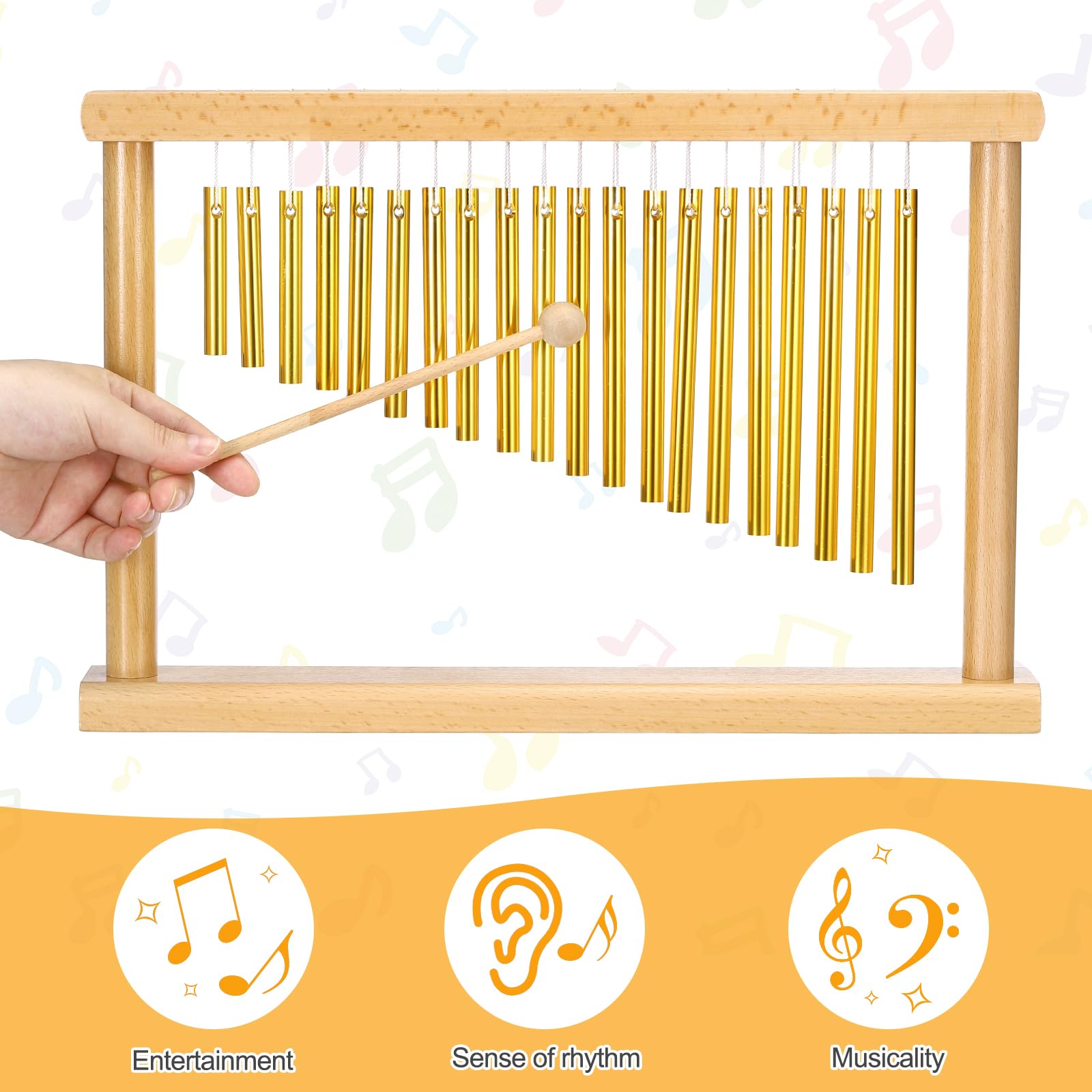 QUARKZMAN 20 Notas De Carillón De Mesa Instrumento De Percusión Musical Con Mazo Para Relajación Meditación Y Decoración De Oficina (Tono Dorado)