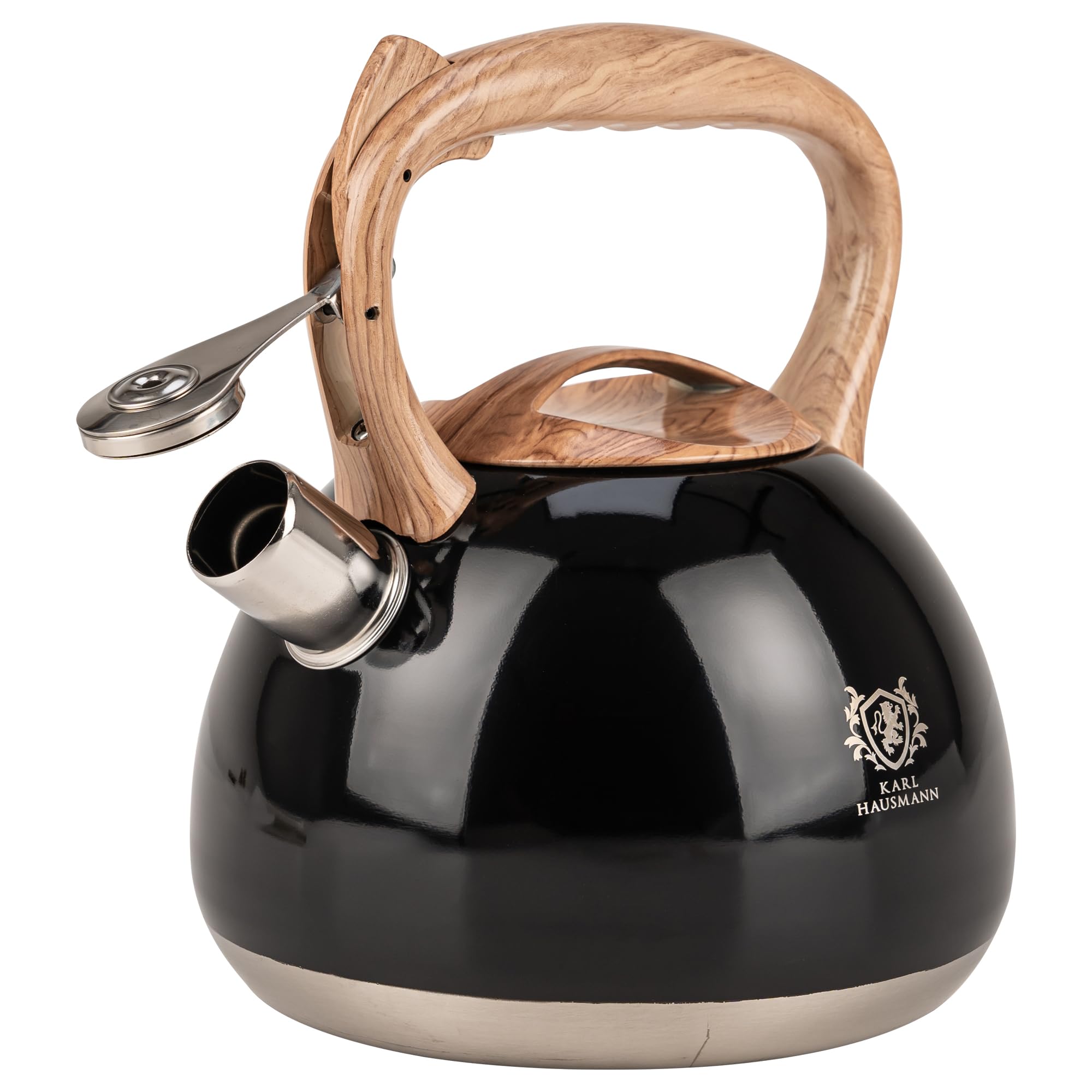 KARL HAUSMANN Bouilloire Inox Noir - 3L - Bouilloire Sifflante - Bouilloir Induction, Gaz - Poignée Résistante à la Chaleur - Bouilloir Traditionnelle Tous Feux - Retro - Théière Gaz Bouilloir