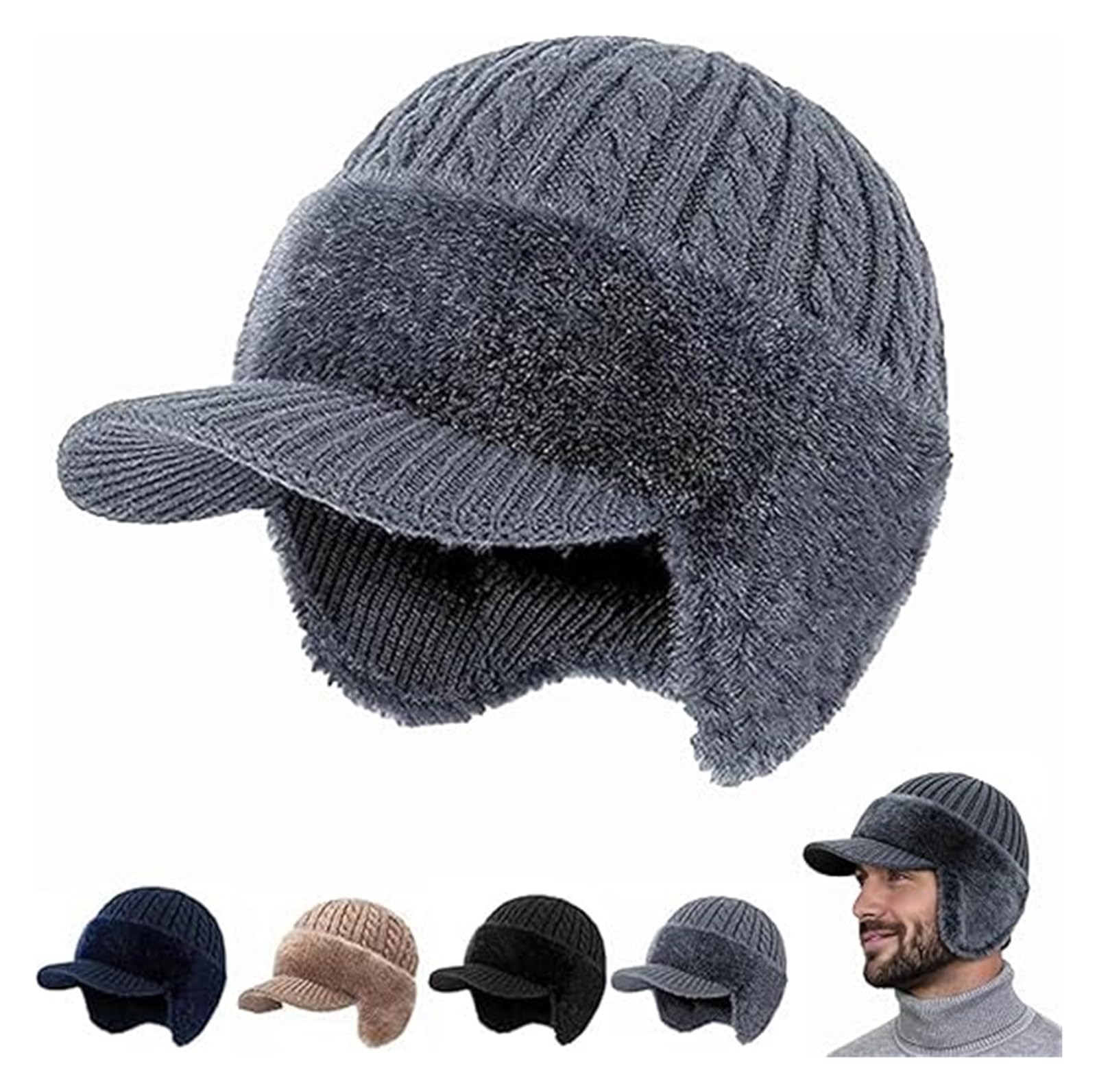 AngloCrate Coldshield Trapper, Coldshield Trapper Hat, Blocking Knitted Hats with Ear Flaps and Wool Brim, Soft(Grey)