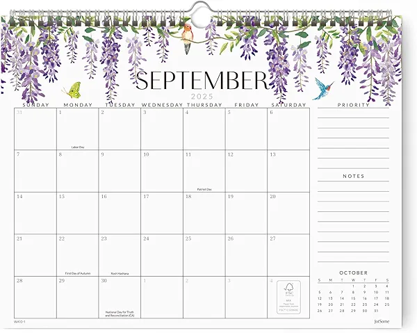 Jotsome Wall Calendar 2025-2026, Aesthetic Calendar 2025-2026 From September 2025 to December 2026 14.2x11.2 inch, Wall Decoration in Home and Office for Easy Organizing (Floral)