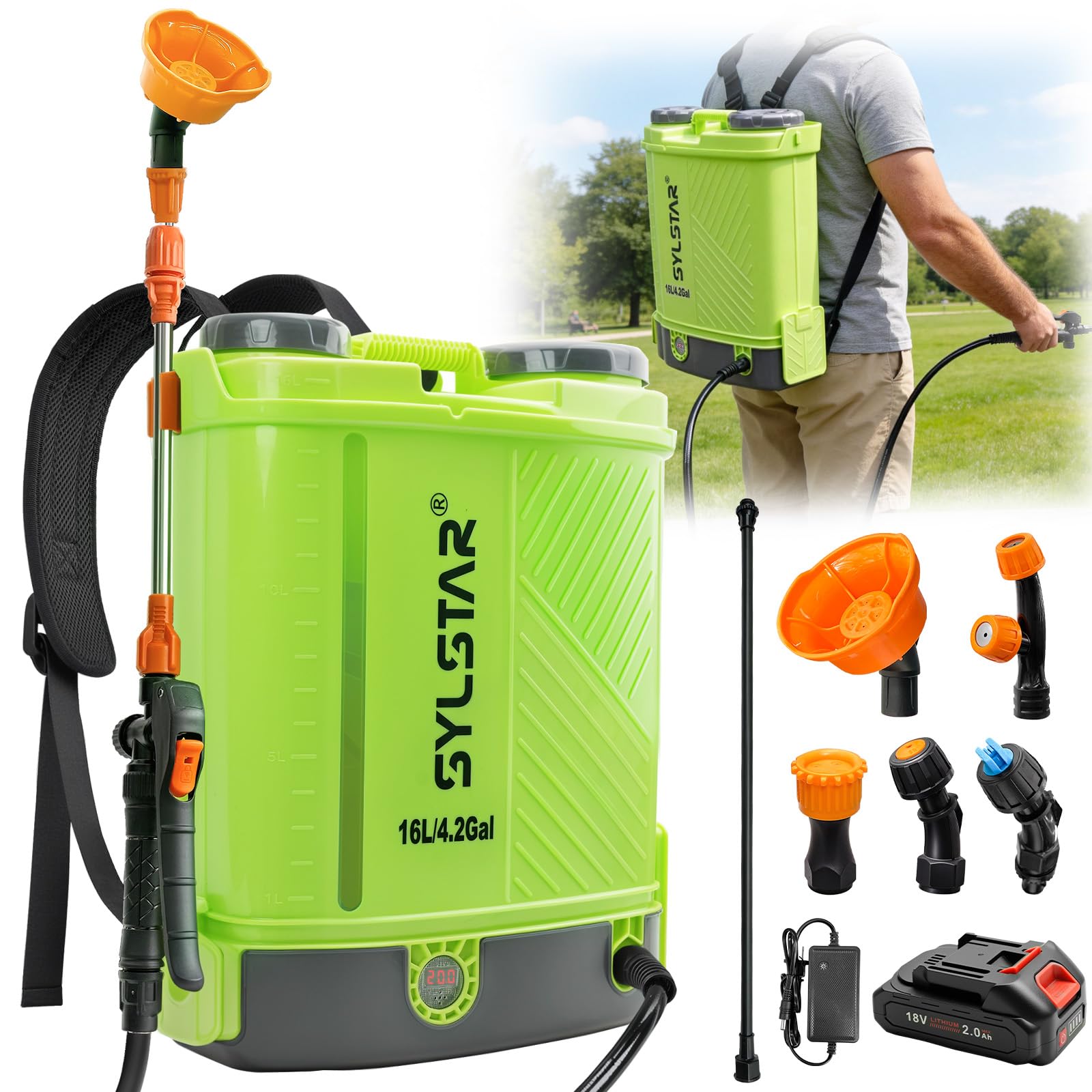 SYLSTAR Pulverisateur Electrique 16L, 7Bar Puissant Pulvérisateur de Jardin Compatible avec Makita 18V Batteries, 5 Buses Pulvérisateur à Dos, Vitesse Réglable pour Pelouse Cour(Chargeur Inclus)