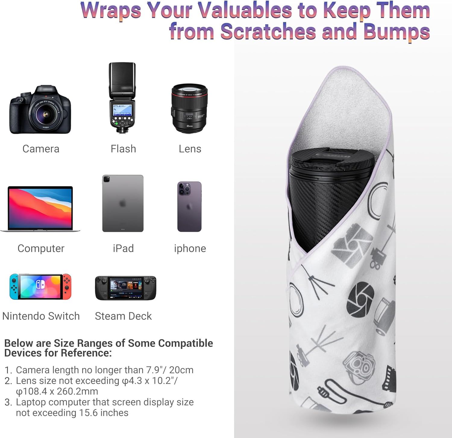 JJC UHS-II SD Micro SD Card Reader + Selfie-Stick Protective Wrap Wrapper for iPad Laptop Computer Smartphone Camera and More Devices