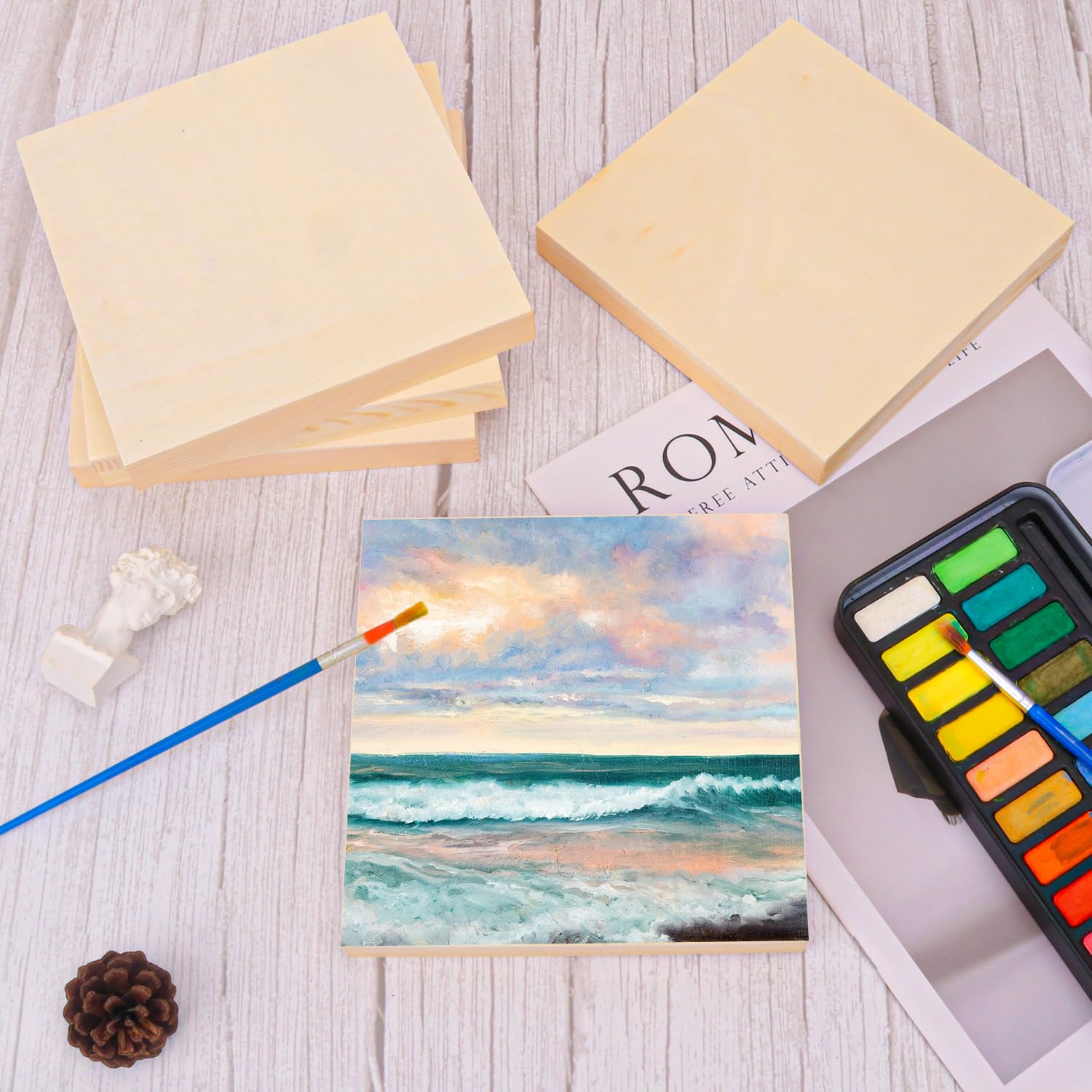Confezione da 26 pannelli quadrati in legno non finiti per pittura, pannelli e cornici in legno quadrati da 15,2 x 15,2 cm, per artigianato e pittura, artigianato fai da te, decorazioni per