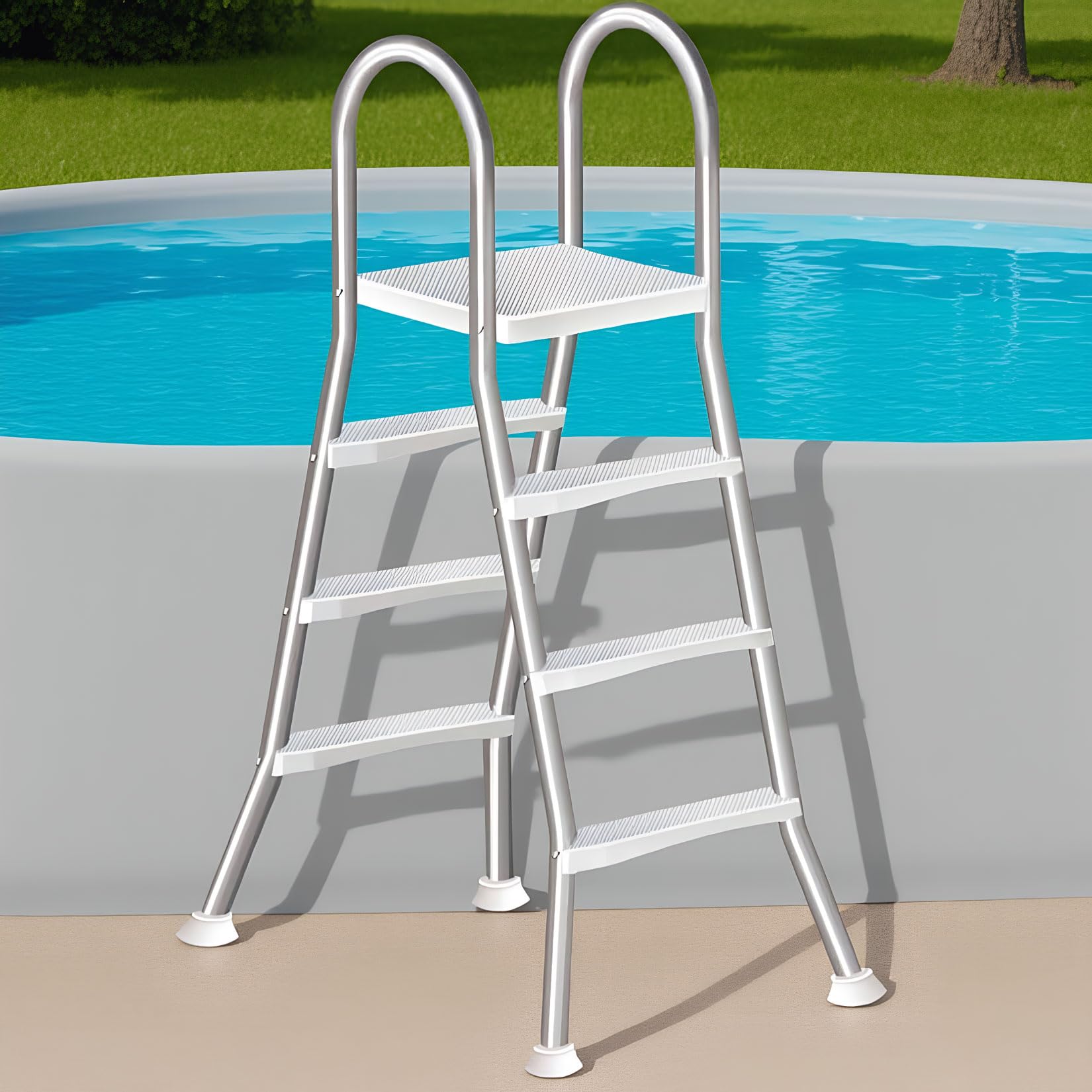 132cm Scala Piscina Fuori Terra Scala a Forma di A a 4 gradini in Acciaio Inossidabile gradini Larghi Antiscivolo Scala per Piscina Stabile e Resistente capacità di carico Massima 250kg,135CM