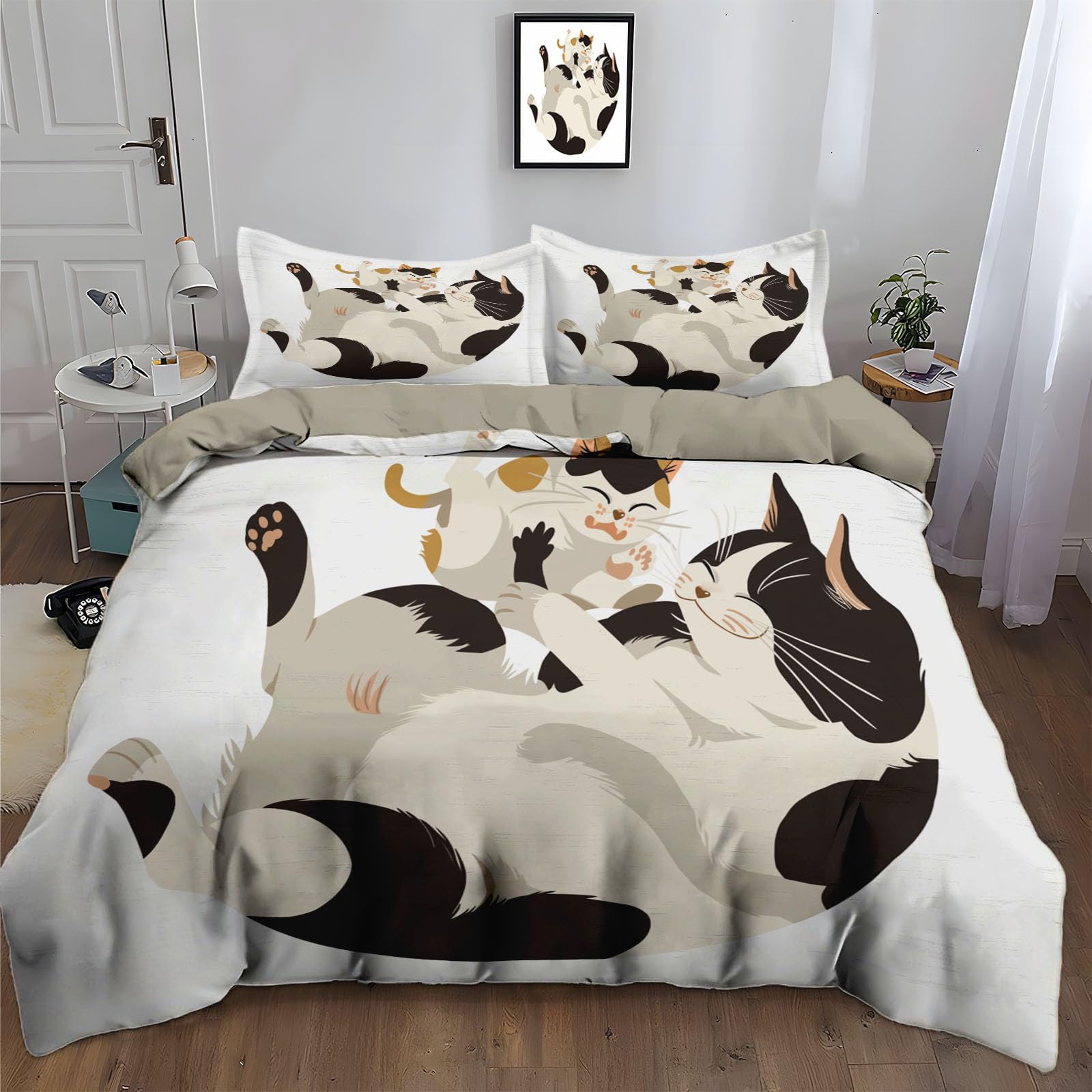 Housse de couette 3D chat chaud 220x240 lavable en machine pour lit deux personnes