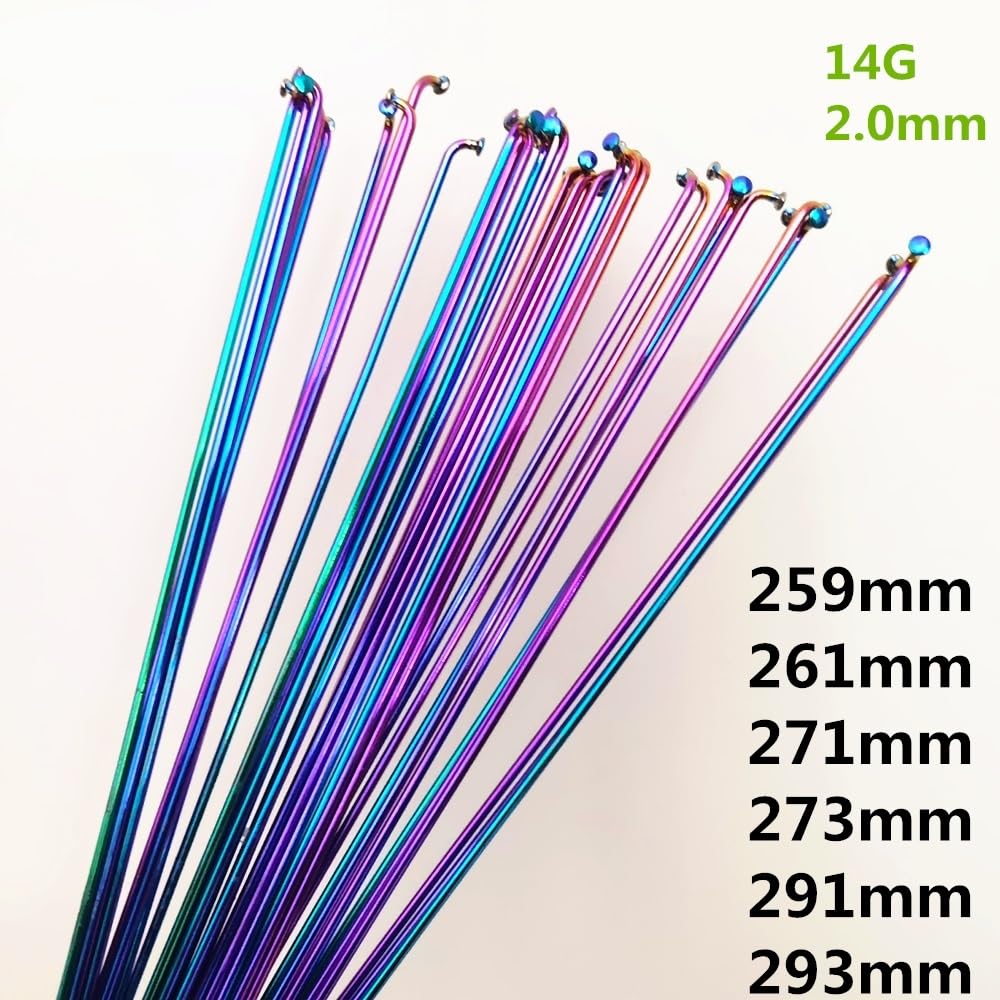 36 radios de acero 304 de 14 G, 2,0 mm, chapado al vacío, radios de arco iris, 26 radios de 27.5 29 pulgadas + pezones, radios de bicicleta de carretera