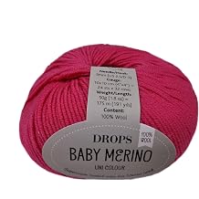 Superwash Merino Wool Yarn Drops Baby Merino, Sport Weight, 5 ply, 1.8 oz 191 Yards, Quantity is per 1 Item 08 Cerise