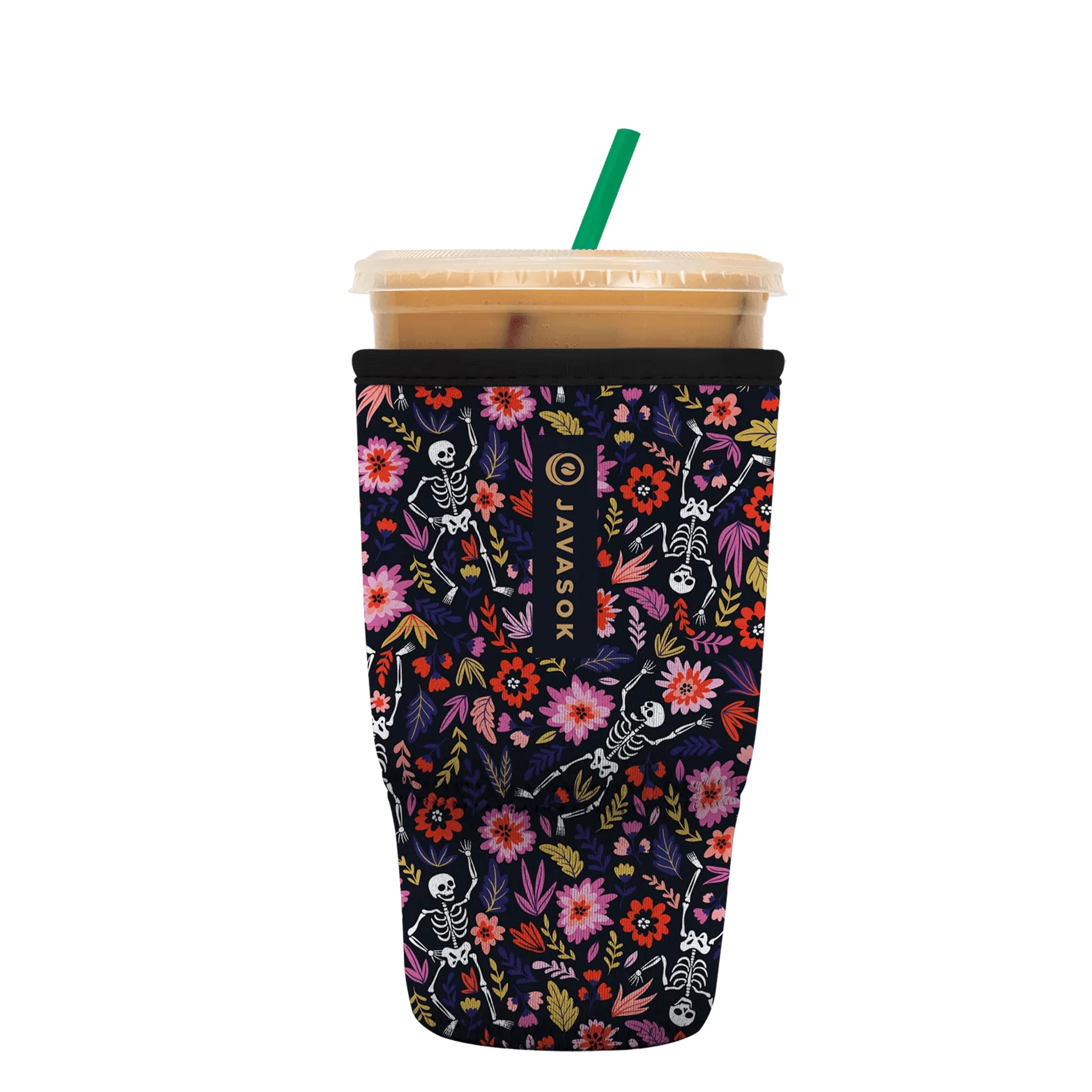 Sok It JavaSok Iced Coffee &amp; Cold Soda Insulated Neoprene Cup Sleeve (Floral Skeleton, Large: 30-32oz)