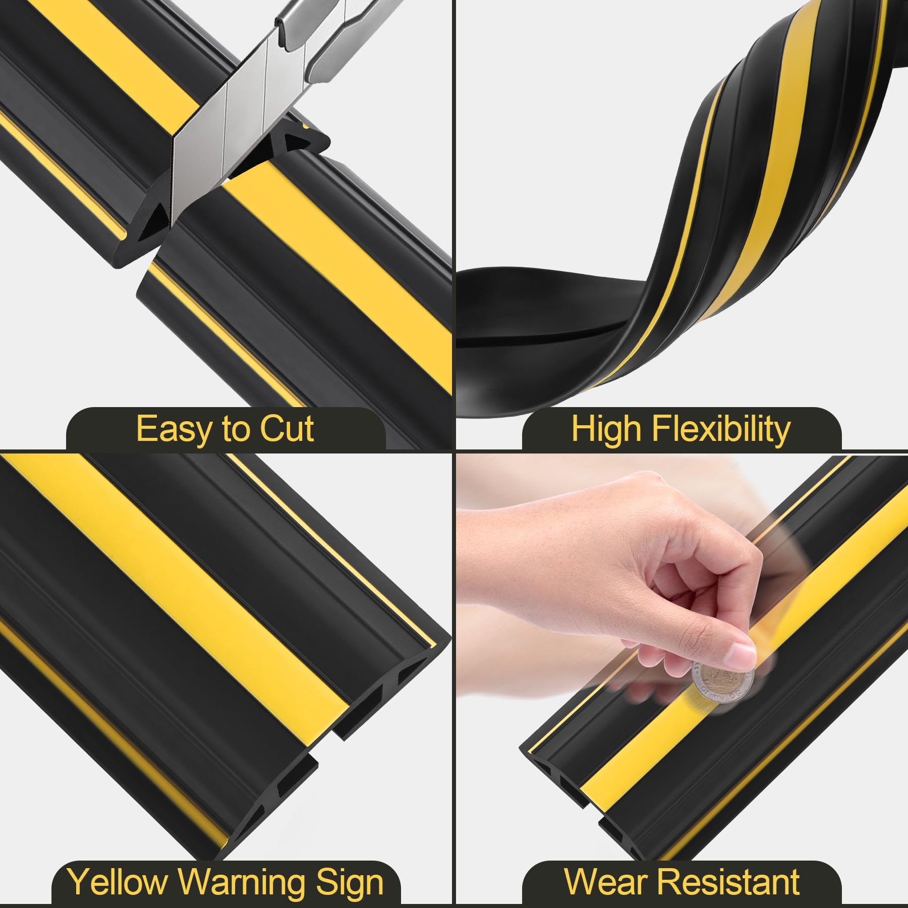 MYFAMIREA Protector de cable de suelo de 10 pies, cubierta de cable de extensión de PVC resistente con 3 canales, cubierta de alambre flexible para suelo, gestión de cables al aire libre, para el