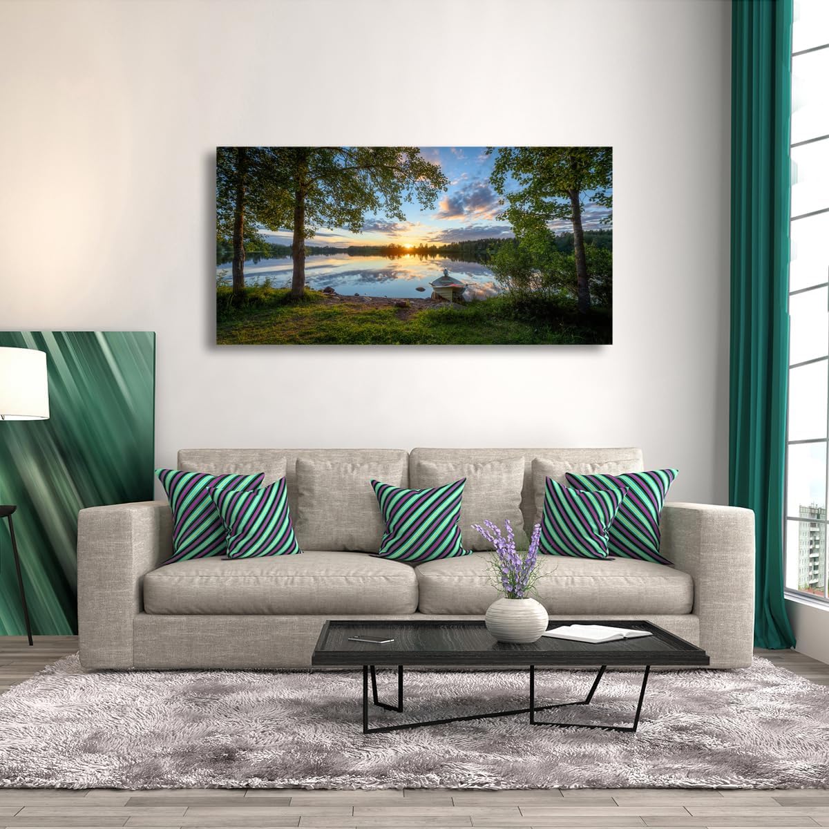 Tree Canvas Wall Art of a Sunrise Over a Forest Lake 20x40inches Nature Inspired Painting Perfect for Wall Decoration in Living Room and Bedroom Trees and Landscape Picture Artwork Prints - Image 6