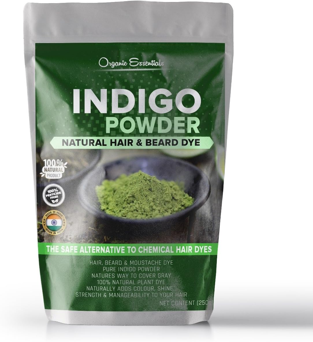 Indigo Powder for Hair Black and Beard Dye (Indigofera Tinctoria) Indigo Powder Natural,Indigo Powder Organic 100% Pure by Organic Essentials (1000 Grams)