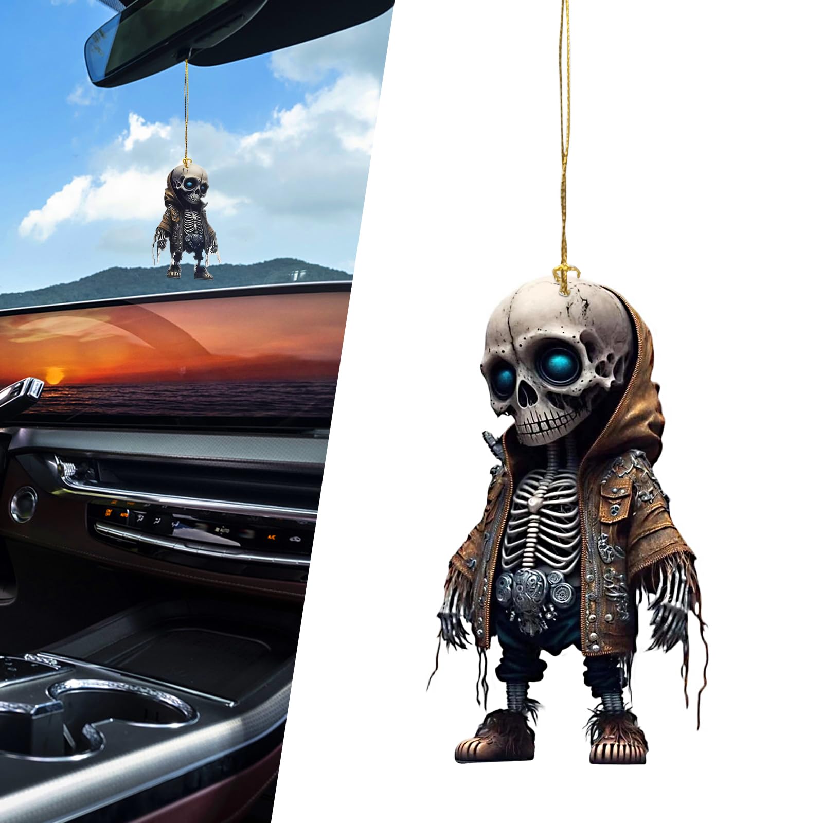 1 PC Car Halloween Rearview Mirror Hanging Ornaments, 2.3" x 3.1" Skull Fashion Clothing Personality Decoration, Acrylic Sun-Proof Cartoon Parts, Universal for Cars Home (Multicolored #2)