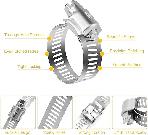 Miniatura 4 de WINL Abrazaderas de manguera de acero inoxidable  Paquete de 15 abrazaderas de manguera de accionamiento de engranaje helicoidal SAE 20 Rango de