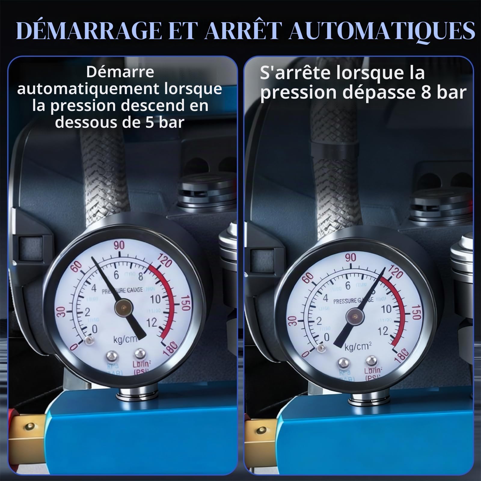 Compresseur Sans fil, Compresseur d'air Portable Pression Maximale 8 Bar, Capacité de Bouteille de Gaz de 1,5 L, Gonflage Rapide pour Outils Pneumatiques, Inclus Batterie e Chargeur