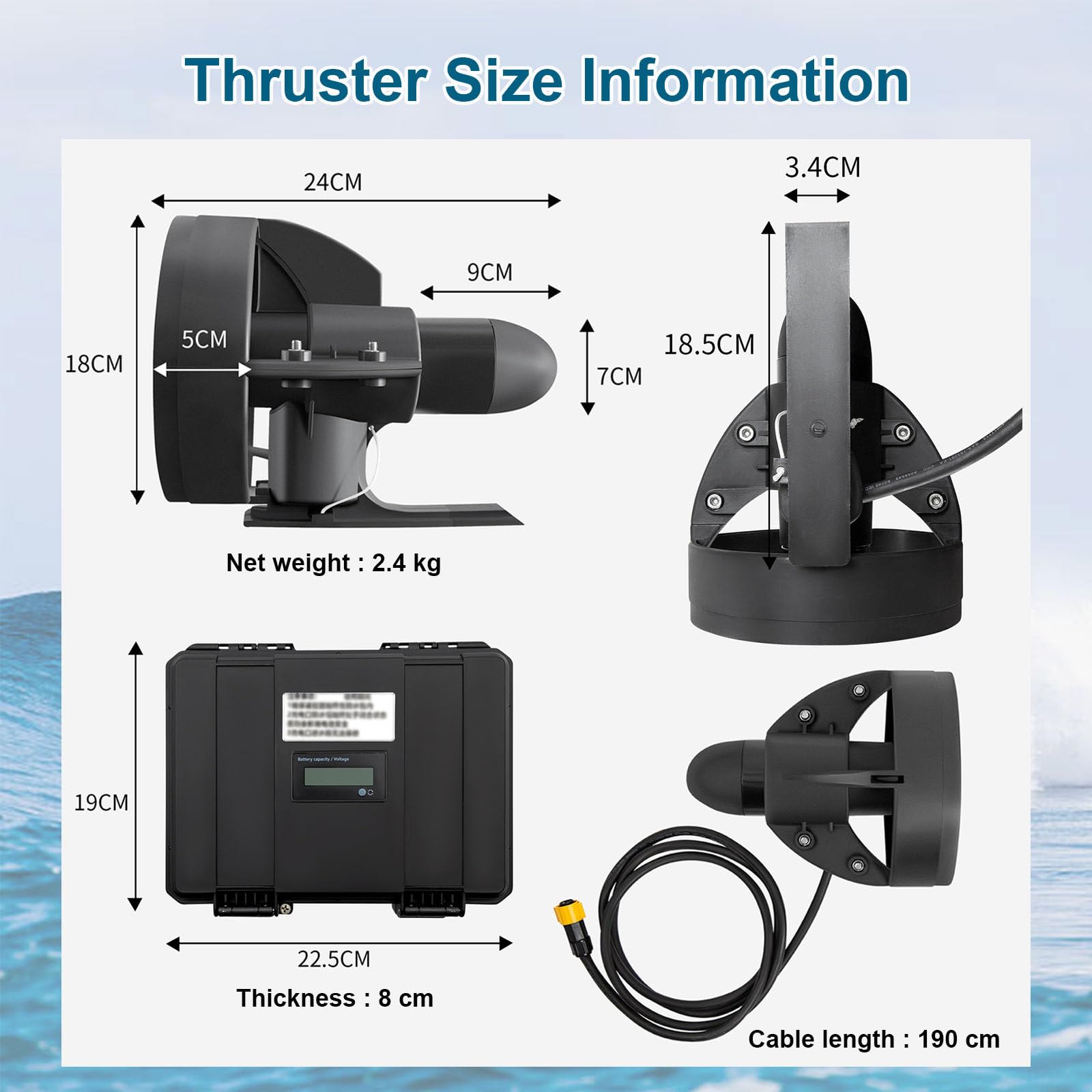 Motore Elettrico per Spinta A Pinna per SUP, per SUP Surf Kayak, Propulsore per Tavola da Surf, con Telecomando, per Avanzamento O Arresto, 3-5 km/H, Autonomia Massima 2 Ore 288W