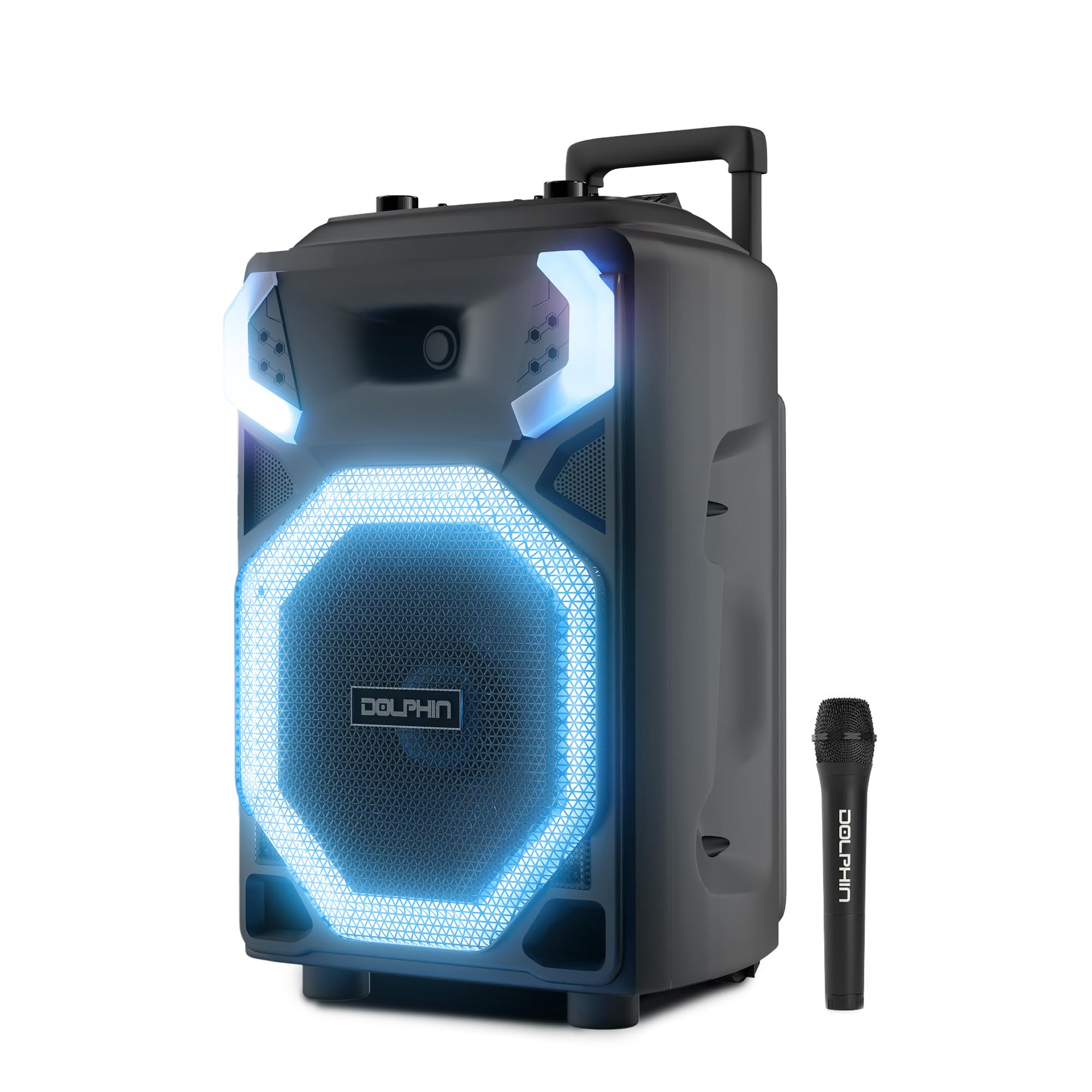 Dolphin X-BASS Portable Party Bluetooth Speaker with Bass Boost LED Lights 100 RMS Watts of Power 25-Inch Tall