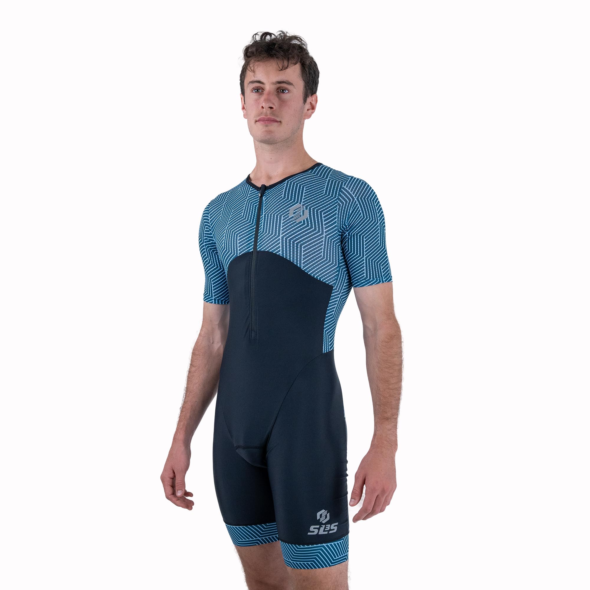 SLS3 Traje de Triatlón para Hombre - Tri Suit con Mangas Aerodinámicas para Hombre - Tejidos PRO FX para Triatlón Masculino (Ocean Blue Blur, L)