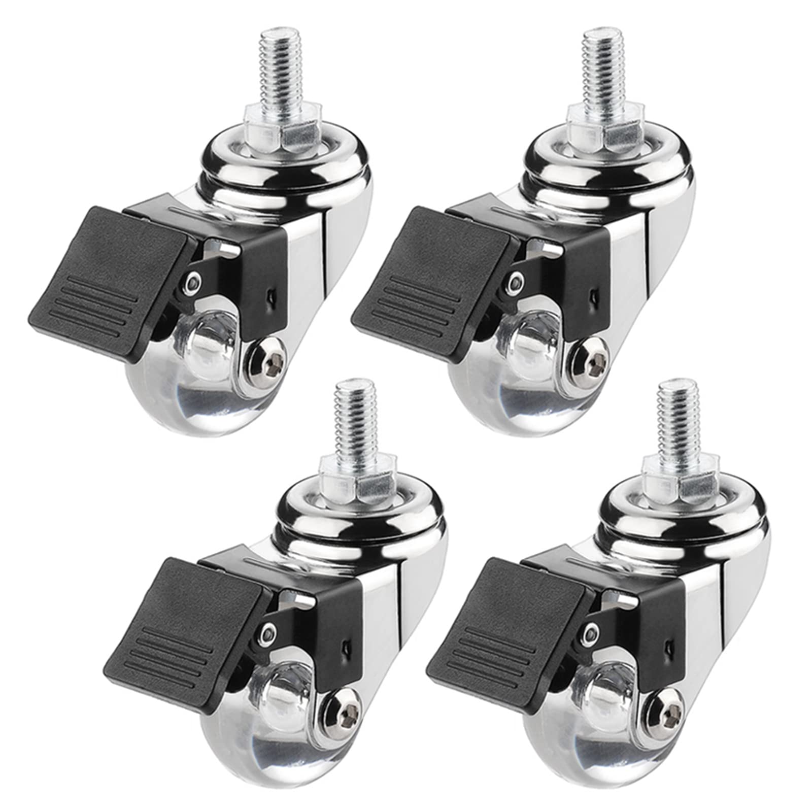 Caster wheels Stem Castor Wheels 35mm, Swivel Stem Casters PU Mute Castors,Threaded Rod M8*15mm, M10*15mm, 4 Moving Caster Wheels With Brake,Trolley Wheels, Loading 25KG(Size:M8*15mm,Color:4 Braked)(4