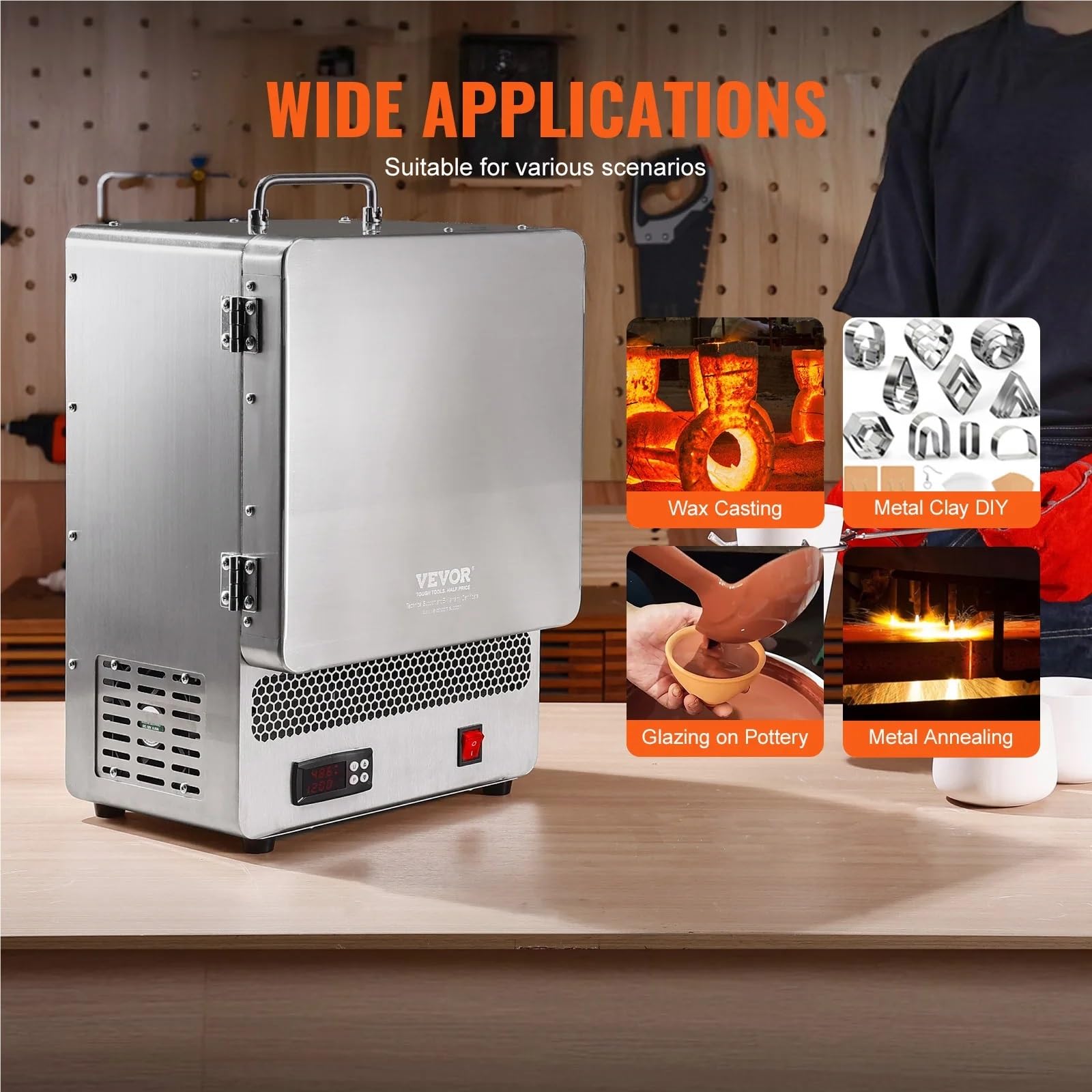 Forno di fusione elettrico da 1500 W, temperatura massima 2192 ℉, acciaio inossidabile, argilla metallica, tempra del metallo fai da te, smaltatura su ceramica
