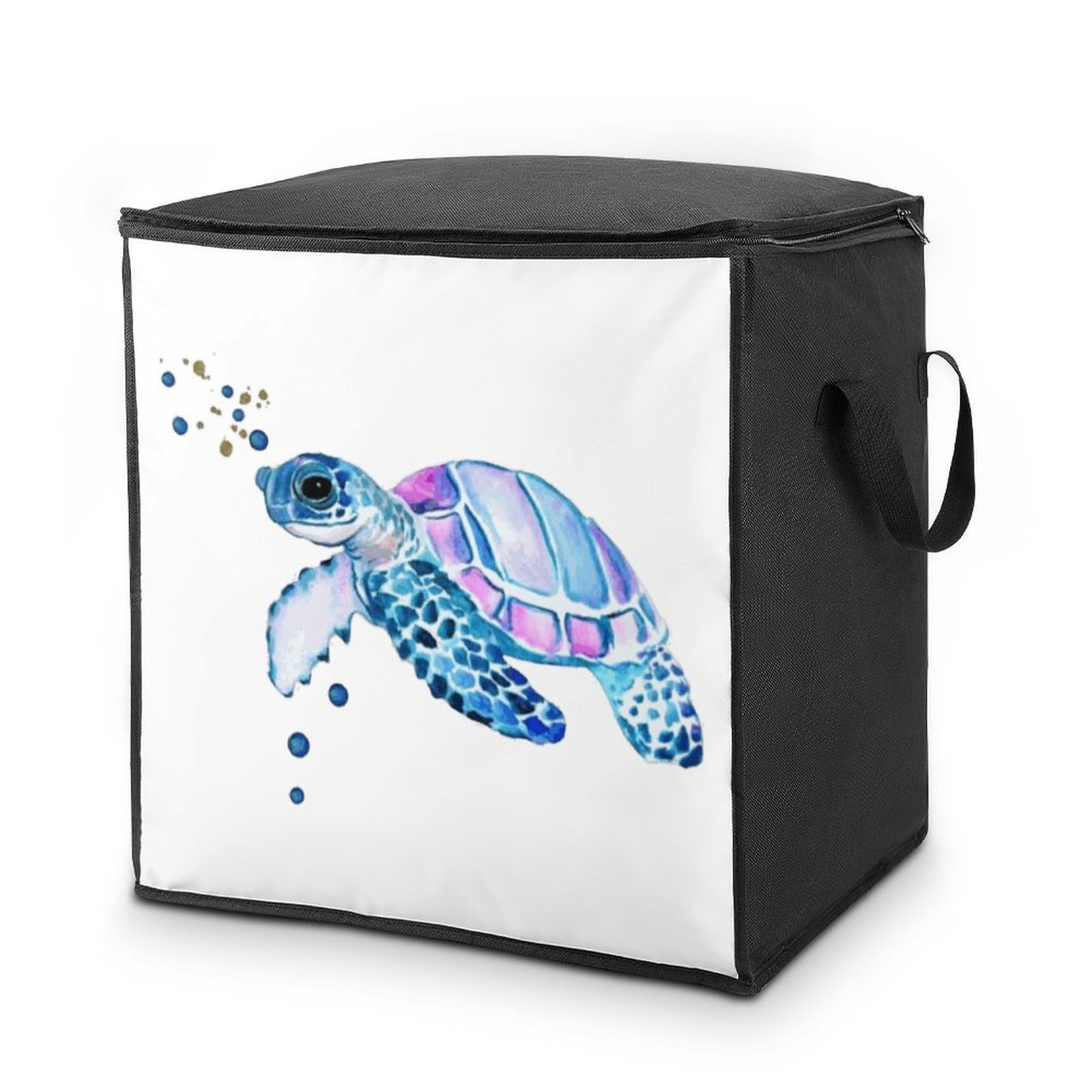 Lyfthologen 70L Storage Bags, Watercolor Sea Turtle Storage Box with Lid Zipper And Handles, Clothes Bags for Quilt, Blankets, Bedding