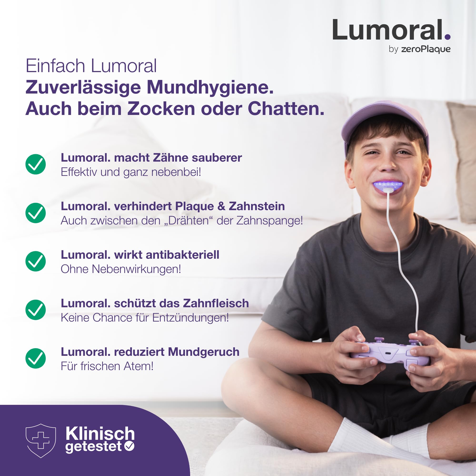 Kinder Mundgesundheit Set mit Neuartiger Dual Light Methode + Mundspülung - Zahnsteinentferner - Weiße Zähne - Zahnpflege - Minzgeschmack - Wissenschaftlich Entwickelt und Getestet - Lumoral