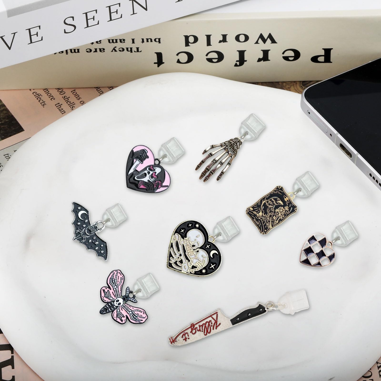 Bouchons Anti-poussière BelleVive Lot 8 USB-C - Motifs Papillons Et Fleurs Pour Kindle Et Téléphones Cadeau Amateur Lecture