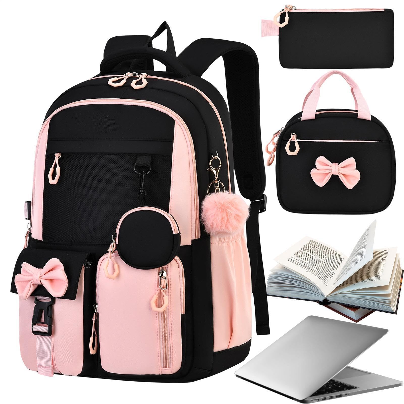 Sac À Dos Pour Filles, Ensemble De 3 Pièces, Sac À Dos À Nœud Papillon