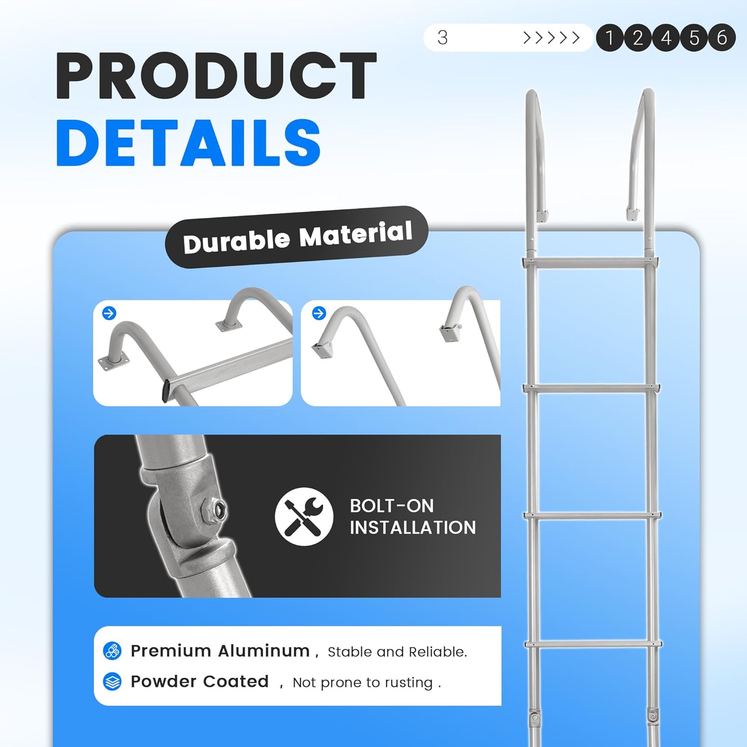 ECOTRIC Universal RV Exterior Ladder Heavy Duty 7 Step Ladder Fit for Travel Trailers Universal Straight Aluminium Silvery Powder Coated 7.6FT-8.5FT