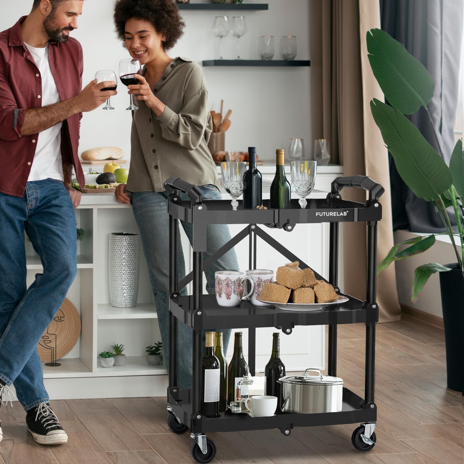 Folding Service Cart - 3 Tier, 330LBS Capacity -8