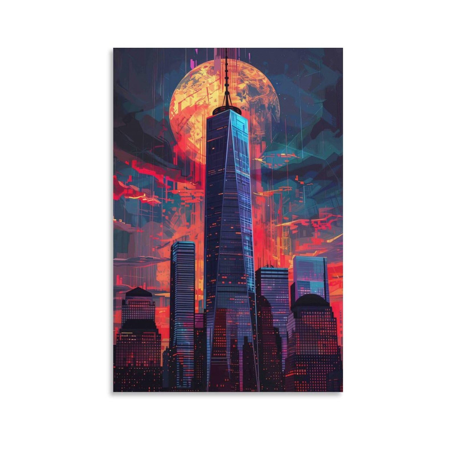 DHBANEIOK Cyberpunk Cityscape Night Poster Artwork Canvas Prints Picture Modern Wall Art Picture Wall Hanging for Living Room Bedroom Home Decorations 20x30inch(50x75cm)