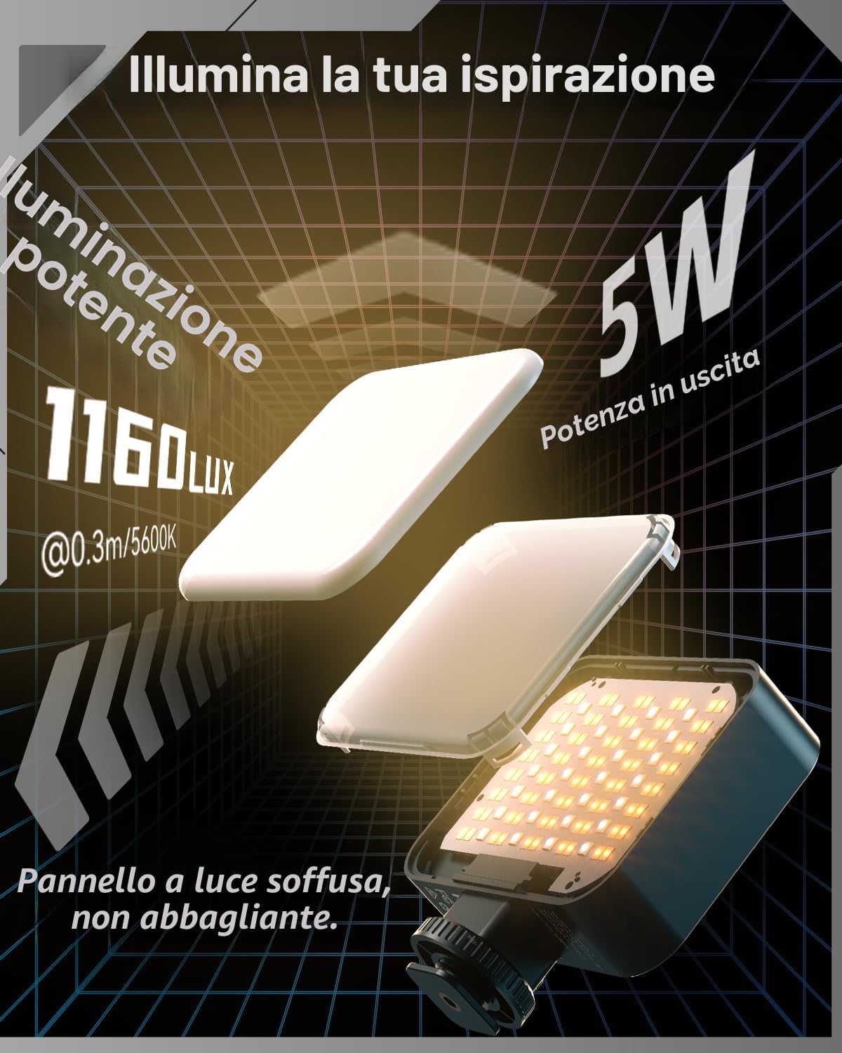 SMALLRIG Vibe P96 Pro LED Video Light, Luce Portatile per la Fotografia, Luce Cold Shoe, CRI 95+, 2500-6500K, 5 Effetti, Luce di Riempimento per Creatori di Contenuti, Streaming, Nero - 4660