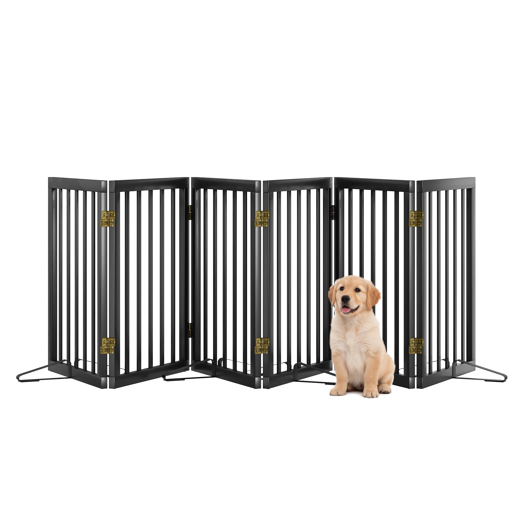 Hundegitter für Türen, Hohes Hundegitter für den Innenbereich, Faltbare Haustiergitter für Türen Schlafzimmer, Freistehendes Welpengitter mit Metallstützen, Raumteiler 3 Paneele (Weiß)