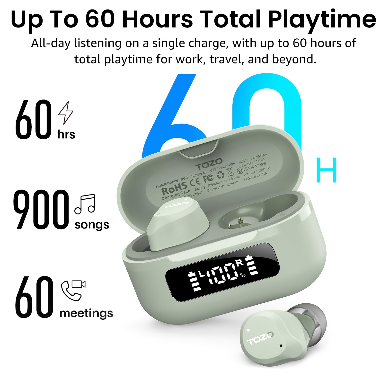 TOZO Hybrid Bluetooth 5.3 Earphones - Dettaglio