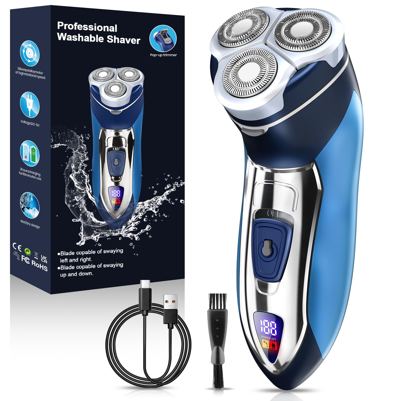 Electric Razor for Men, Rechargeable Electric Shavers for Men Face,LED Display,Wet/Dry Waterproof Men's Electric shavers, Cordless Razor with Pop Up