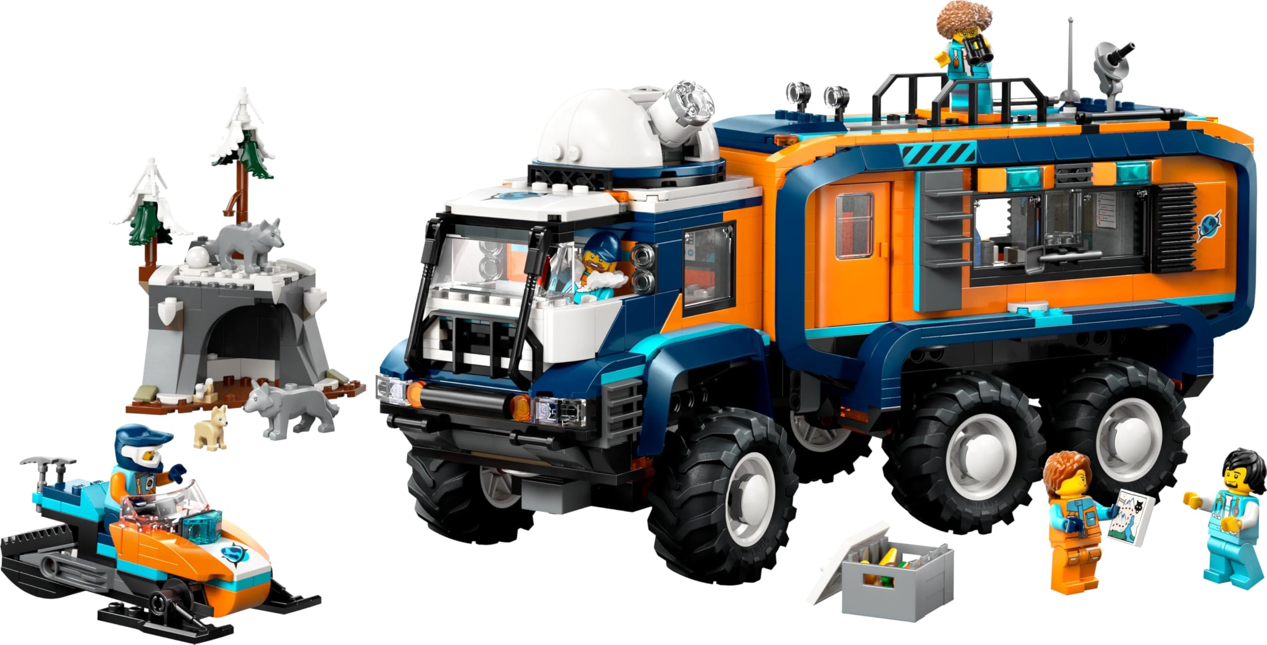 LEGO City Le Camion Scientifique des Explorateurs en Arctique - Jouet Véhicule d'Exploration avec Direction & Suspension - Motoneige, 5 Minifigurines & 3 Figurines de Loups - Cadeau Garçon 8 ans 60471