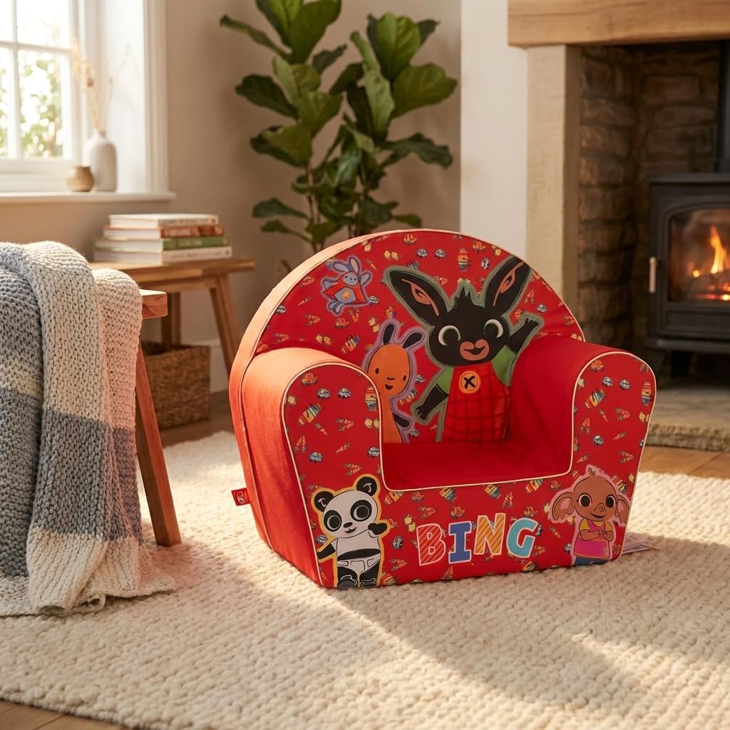 Poltroncina Bing Rossa per Bambini - Comoda e Sicura, Design Divertente con Bing e Flop - Perfetta per Camerette e Angoli Gioco