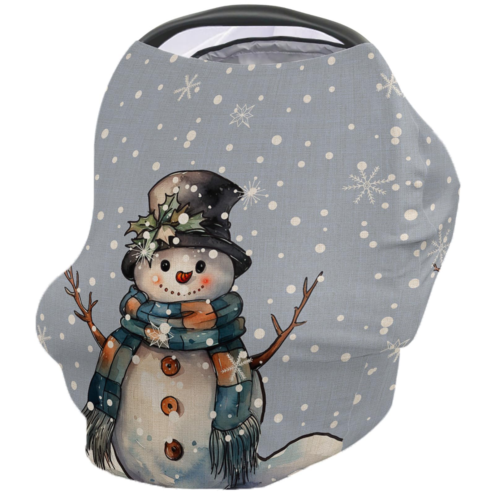 Nursing Cover for Breastfeeding Scarf, Merry Christmas Snowman Vintage Blue Baby Car Covers Super Soft Multi Use for Canopy Shopping Cart Cover Blanket Stroller Cover