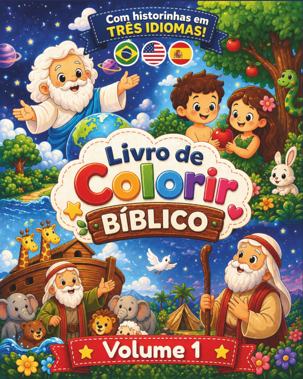 Livro de Colorir Bíblico - Trilíngue: Volume 01 (Histórias Bíblicas Trilíngue para Colorir)