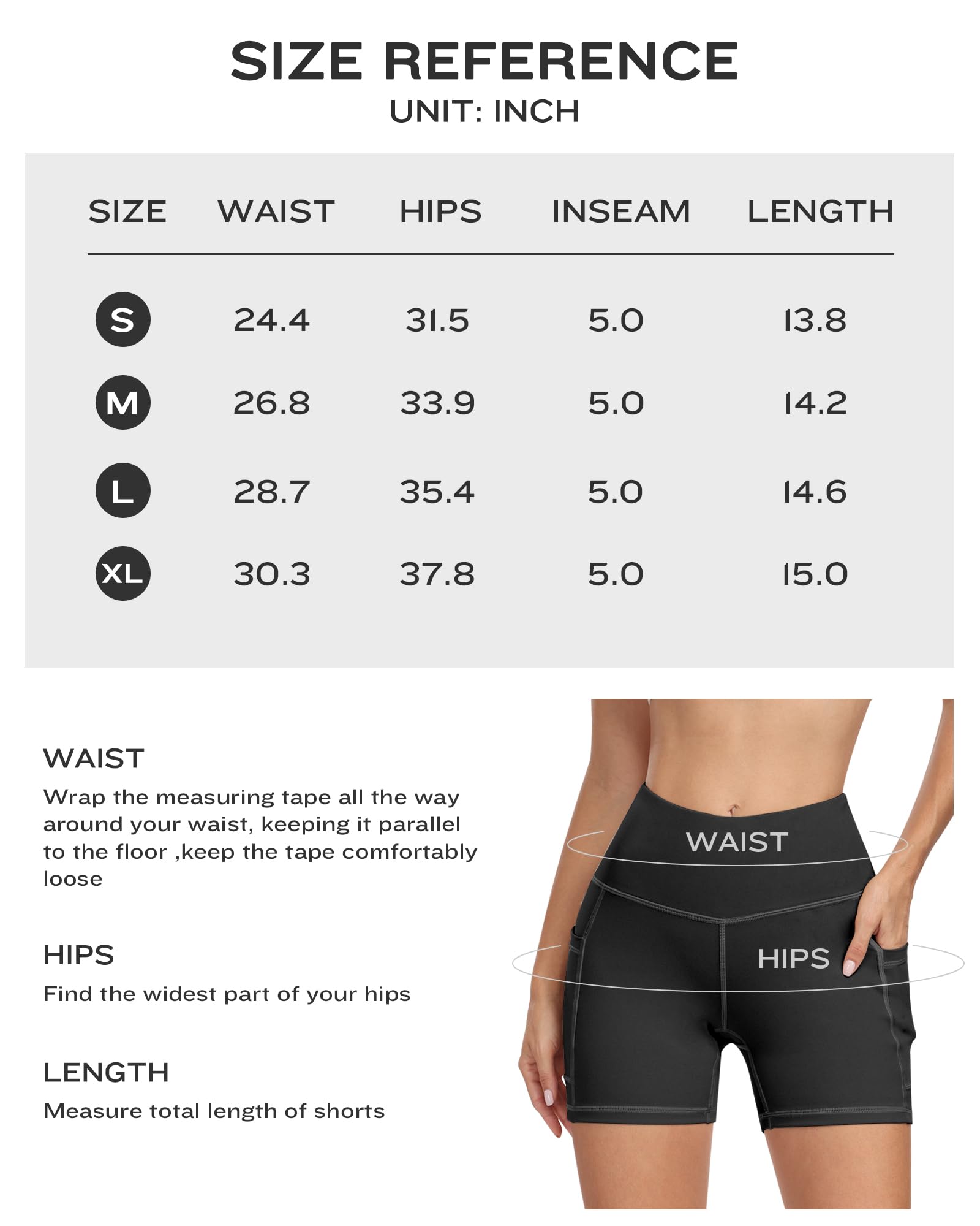 ATHVOTAR Lot de 4 shorts de yoga en élasthanne avec poches pour femme 7,6 cm/12,7 cm/20,3 cm, short de motard gainant le ventre, 2 noir/gris/gris clair, Taille L