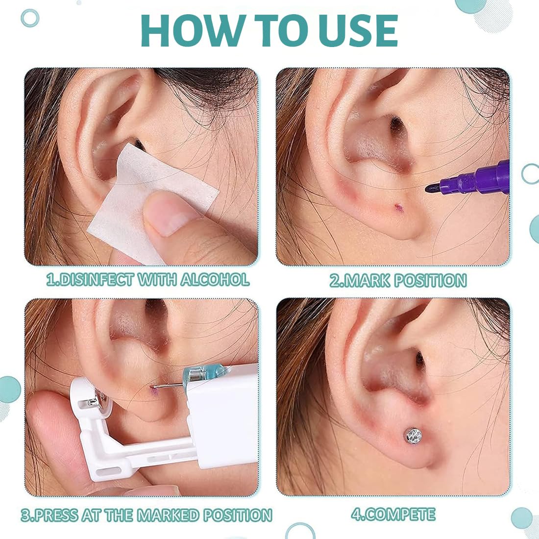 6 Pezzi Pistola per Buchi Orecchie Fai Da Te, Set Fori Sterili di Pistola Orecchini, con Orecchini, Strumento per Piercing Indolore Accessori piercing