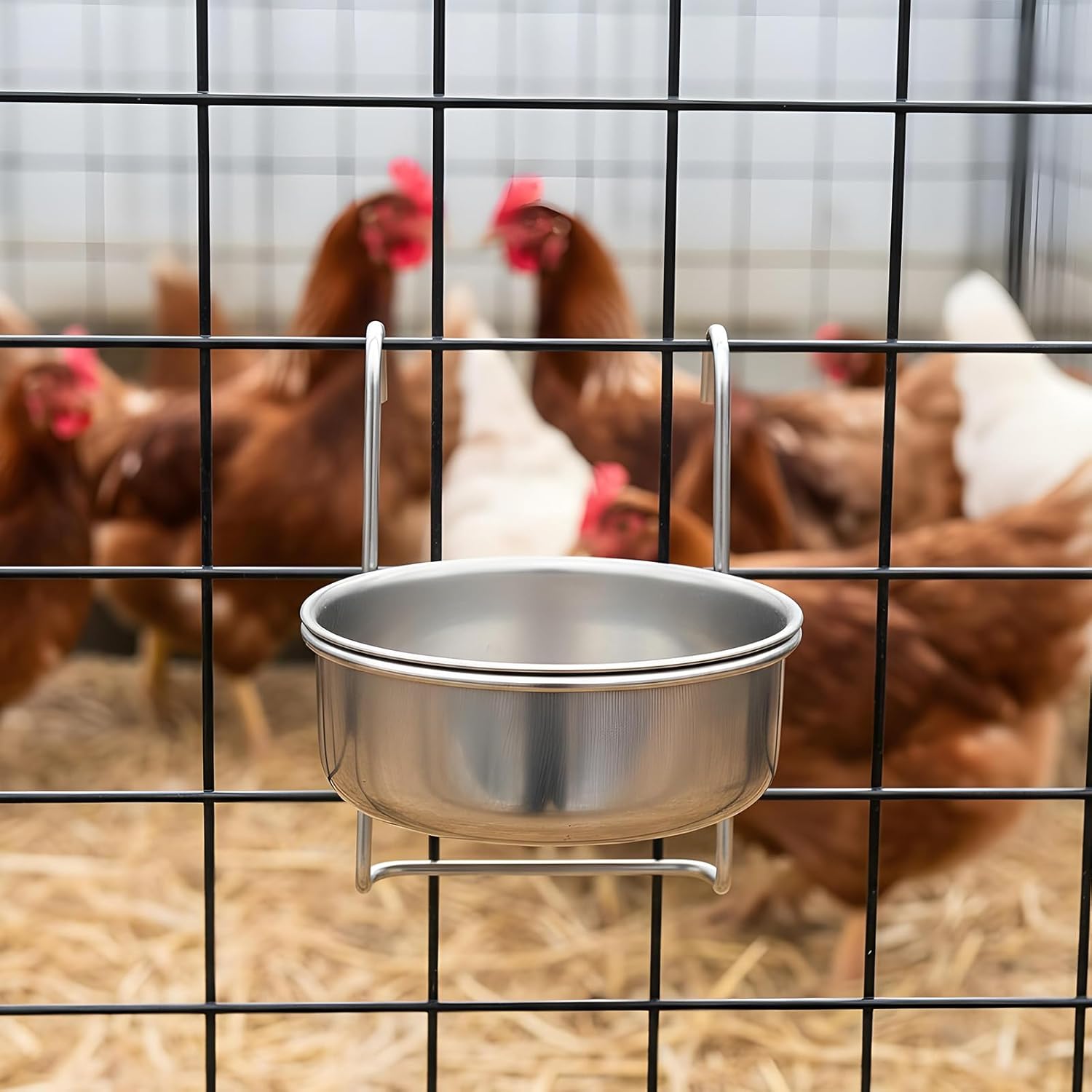 8 Pcs Stainless Steel Hanging Pet Bowl, 10 oz Kennel Food and Water Dish Feeder Coop Cup with Hook for Dog Crate, Cat, Rabbit Birds Chicken Cage No Spill