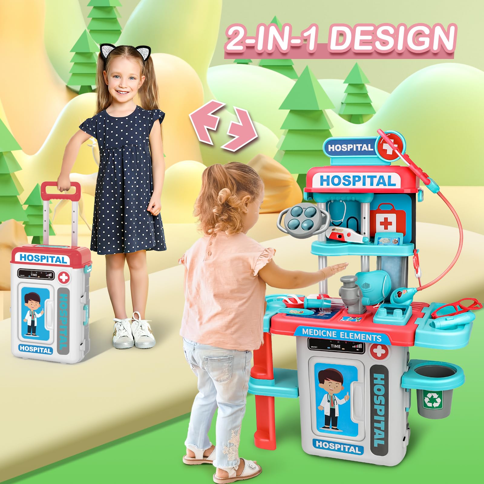 DeAO – Mallette Docteur Avec Chariot, Stéthoscope Lumineux Et Sonore, Blouse, Jeu De Rôle 3 Ans (bleu)