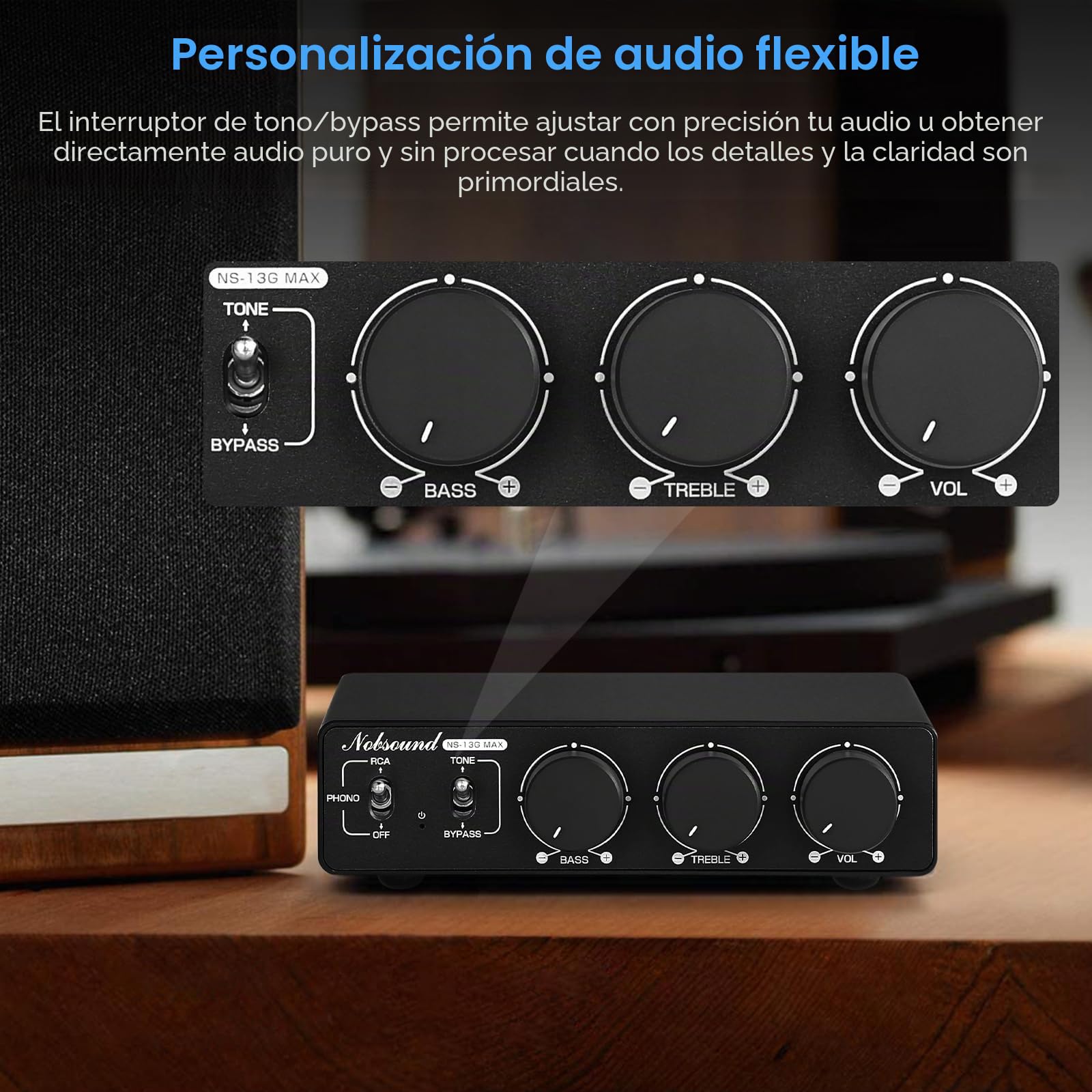Nobsound HiFi Mini 2 canales estéreo Amplificador Clase D con Phono 600W (NS-13G Max)