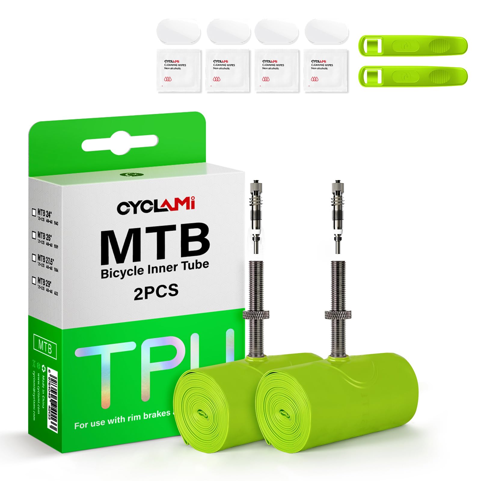 Camere d'aria in TPU MTB 26/27.5/29 pollici – Camere d'aria in TPU ultraleggere da 65 g per mountain bike 1.9–2.5, valvola Presta: 45 mm – Resistente alle forature e durevole