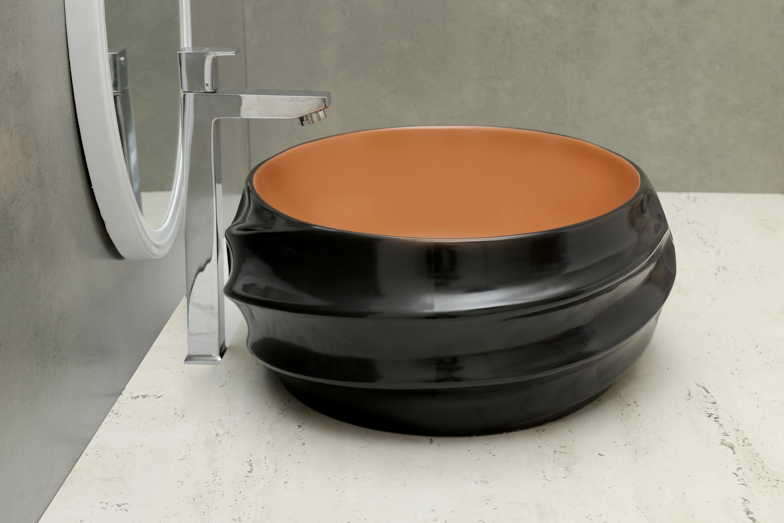 HISRE Table Top Wash Basin For Bathroom Jinbio ceramic Wash basin | Luxurious Beutyfull Table Top Bathroom Sink Wash Basin (19 x 14.5 x 5 INCH) (Style - 1) BA3401, photo 2 of 4
